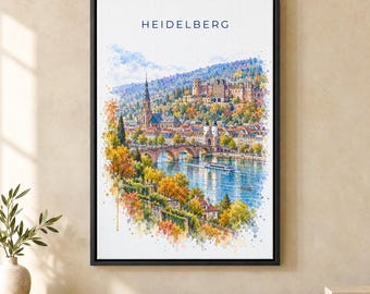 Heidelberg Watercolor Print, Heidelberg Castle Travel Poster, Germany Wall Art, Framed Canvas