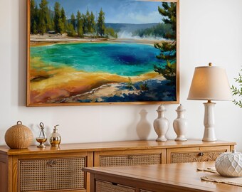 Yellowstone National Park Poster, Oil Painting Wall Art, Nature Landscape Print