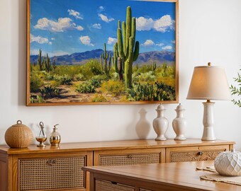 Saguaro National Park Poster, Oil Painting Wall Art, Nature Landscape Print