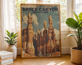 Bryce Canyon National Park Poster, Vintage Nature Landscape Wall Art, Retro Travel Print