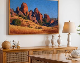 Pinnacles National Park Poster, Oil Painting Wall Art, Nature Landscape Print
