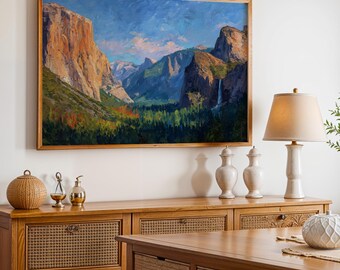 Yosemite National Park Poster, Oil Painting Wall Art, Nature Landscape Print