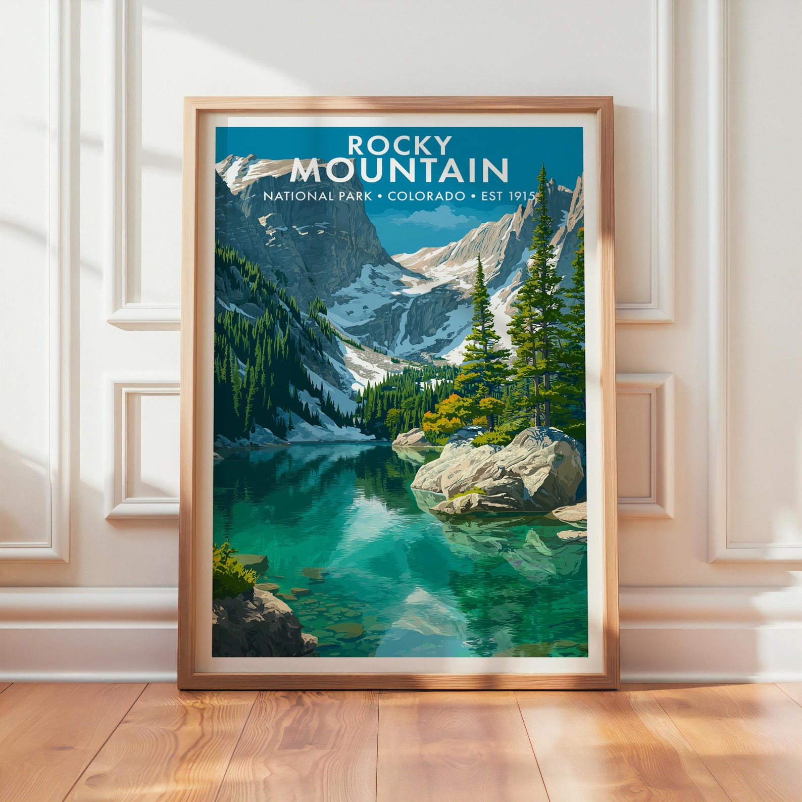 Rocky Mountain National Park Poster, Landscape Wall Art Decor, Retro Travel Print - 16x24, Print (Unframed)