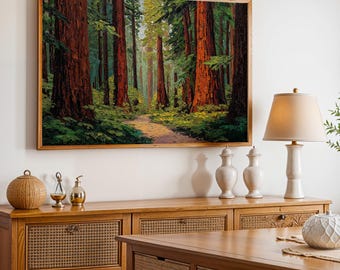 Redwood National Park Poster, Oil Painting Wall Art, Nature Landscape Print