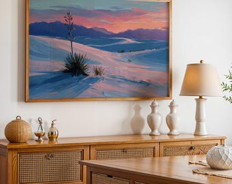 White Sands National Park Poster, Oil Painting Wall Art, Nature Landscape Print