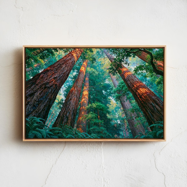 Redwood National Park Poster, Vintage Nature Landscape Framed Canvas, Horizontal Classical Oil Painting Wall Art