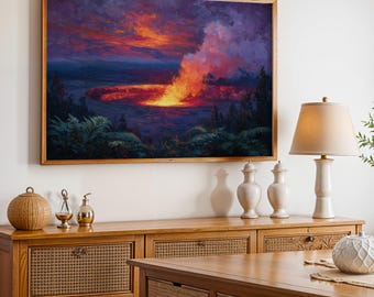 Hawaiʻi Volcanoes National Park Poster, Oil Painting Wall Art, Nature Landscape Print
