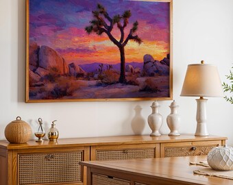 Joshua Tree National Park Poster, Oil Painting Wall Art, Nature Landscape Print