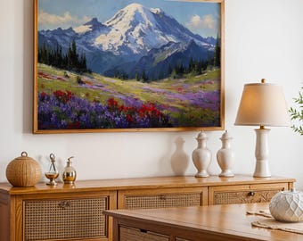 Mount Rainier National Park Poster, Oil Painting Wall Art, Nature Landscape Print