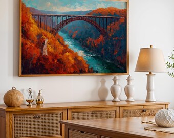 New River Gorge National Park Poster, Oil Painting Wall Art, Nature Landscape Print