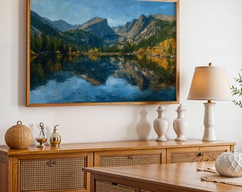 Rocky Mountain National Park Poster, Oil Painting Wall Art, Nature Landscape Print