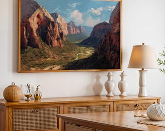Zion National Park Poster, Oil Painting Wall Art, Nature Landscape Print