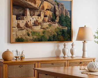 Mesa Verde National Park Poster, Oil Painting Wall Art, Nature Landscape Print