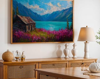 Lake Clark National Park Poster, Oil Painting Wall Art, Nature Landscape Print