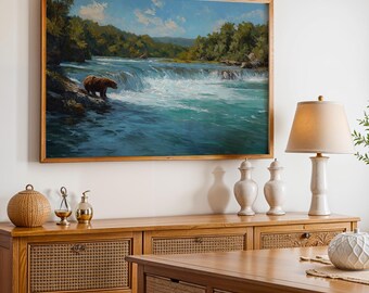 Katmai National Park Poster, Oil Painting Wall Art, Nature Landscape Print