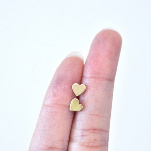 Tiny Heart Ear Posts - Brass