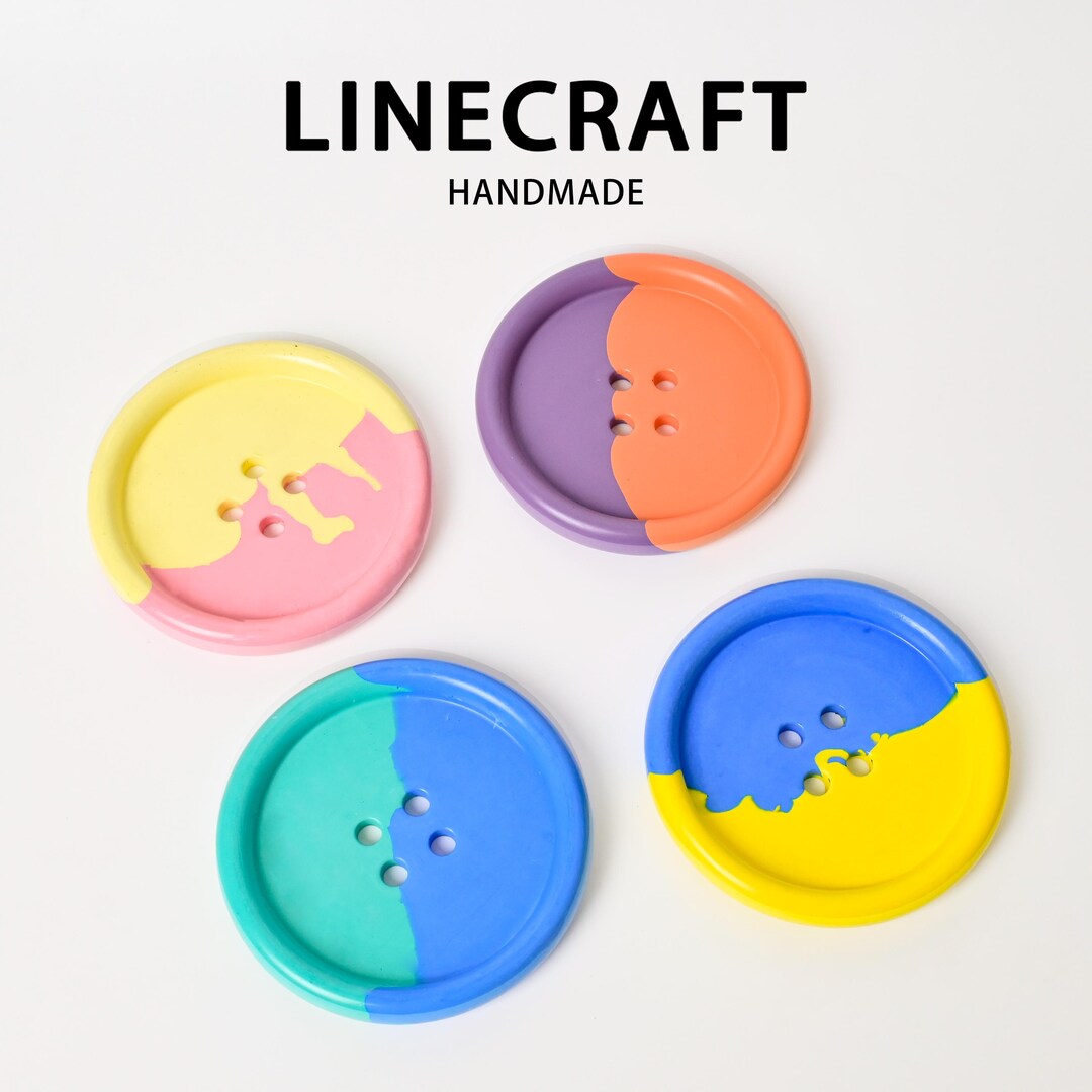 Pink Button Coaster Handmade Artistic Button-shaped Colorful Coasters by Linecraft丨modern ...