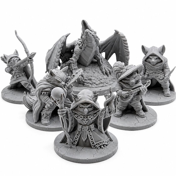 DnD Miniatures Set, Fantasy Animal Party, Dragon Boss, Tabletop RPG Figures