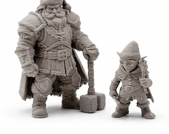 戦士サンタとヘルパーエルフのSTLバンドル | ファンタジークリスマスミニチュア | 3Dプリント可能なホリデーフィギュア