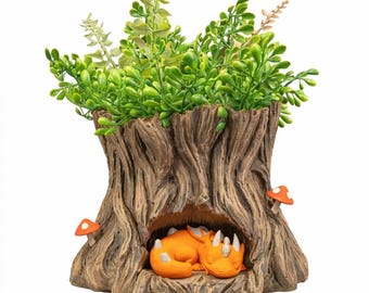 Dragon Tree Stump Planter – Fantasy Woodland Succulent Pot & Fairy Garden Decor