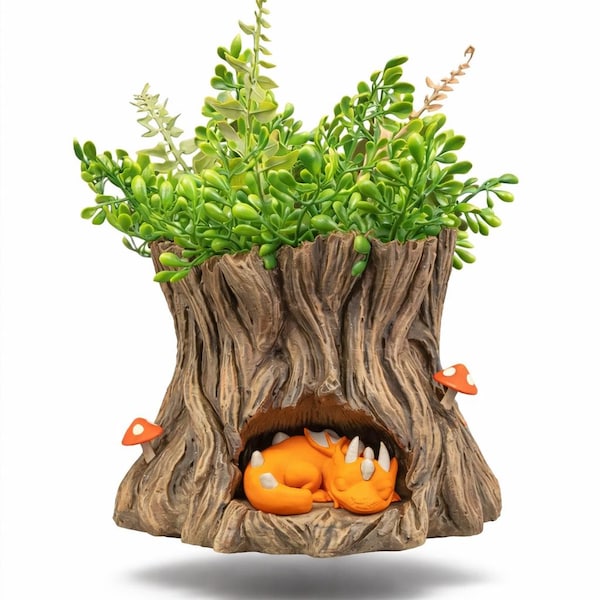 Dragon Tree Stump Planter – Fantasy Woodland Succulent Pot & Fairy Garden Decor