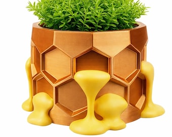 Honeycomb Planter – 3D Printed Succulent Pot with Dripping Honey Design