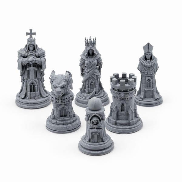 Gothic Fantasy Chess Set STL – 3D Printable Medieval Chess Pieces
