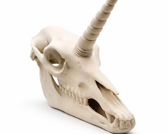 Unicorn Skull Decor – Fantasy Statue, Gothic Mythical Home Accent