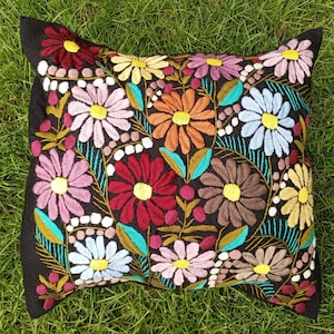 Floral Pillow Covers, Embroidered Mexican, Flowers, Throw Pillow, Decorative Pillow, Hand made, Mexican Pillow Case