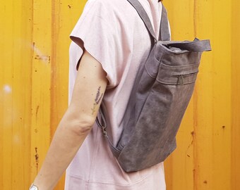 SALE - Gray / Brown Leather backpack women laptop, handmade rucksack -  gift for sister - gift for mom - Women bag gift