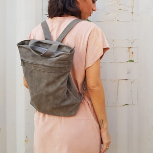 Gray soft Italian Leather backpack for women, 13 laptop bag image 1