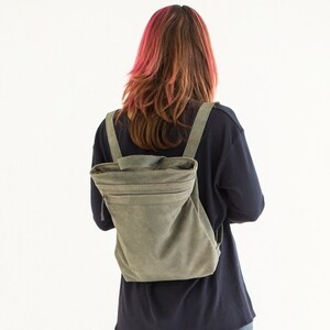 Gray soft Italian Leather backpack for women, 13 laptop bag image 5