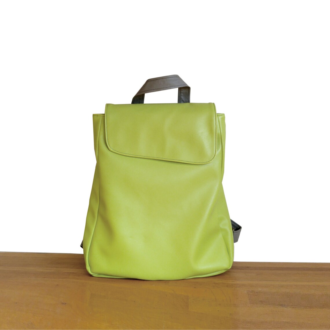 Vegan Leather Backpack Green Minimal Backpack Vegan Backpack Etsy