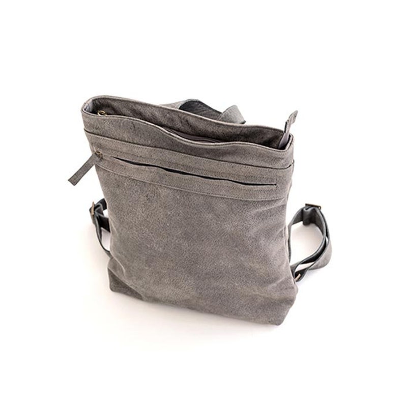 Gray soft Italian Leather backpack for women, 13 laptop bag image 10
