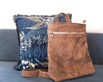 Daily Brown Leather Rucksack, morbido zaino in pelle, zaino portatile, zaino donna, portare tutto lo zaino, zaino marrone, zaino in pelle