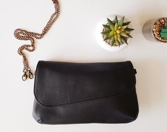 Handmade black Leather Cross-body Bag, black Leather small Bag, Minimal Handmade messenger Bag,  Leather Bag For Her, gift for her