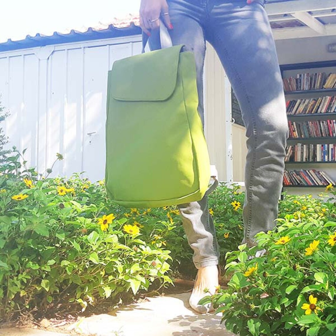 Vegan Leather Backpack Green Minimal Backpack Vegan Backpack Etsy