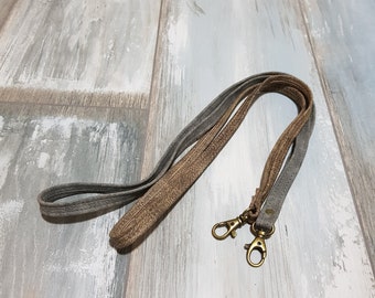 Grey leather lanyard, neck keychain, office gifts for coworker, leather lanyard, quality lanyards, lanyard for men or women, gift for friend