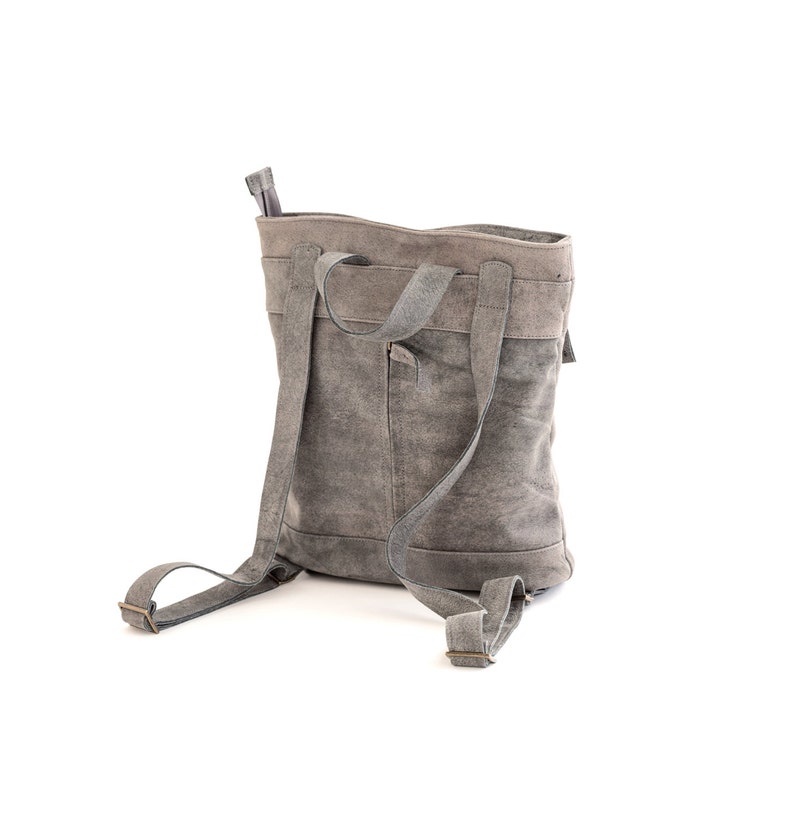 Gray soft Italian Leather backpack for women, 13 laptop bag image 3