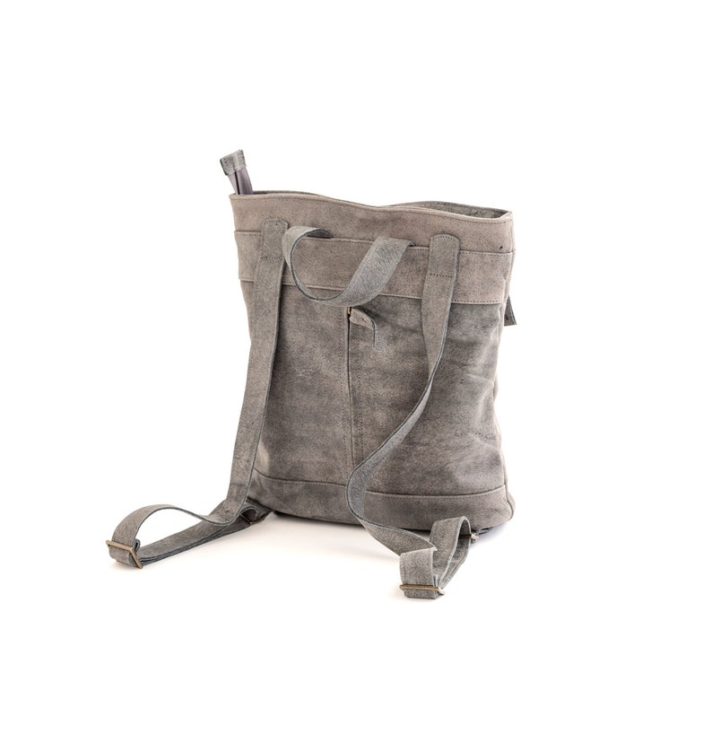 Leather Backpack Purse Backpack Messenger Bag Gray Etsy