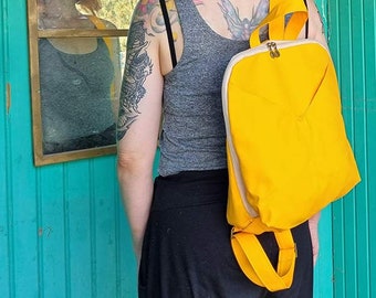 VEGAN Yellow Large Women\'s Backpack Size M Yellow Vegan Backpack – Bright Color, Clean Design  main image 4