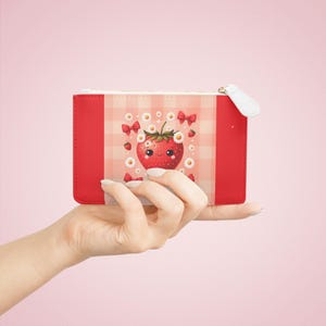 Strawberry Mini Clutch Bag, Personalized Pouch, Summer Accessory, Gift for Her, Floral Clutch