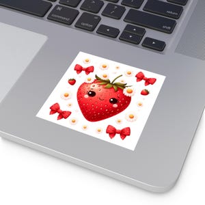 Cute Strawberry Vinyl Stickers, Adorable Fruit Decals, Kawaii Sticker Set, Laptop Decorations, Gift for Kids and Teens