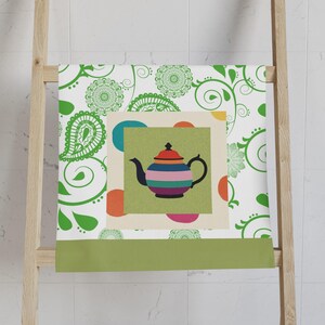 Whimsical Teapot Hand Towel - Vibrant Kitchen Decor, Gift for Tea Lovers, Colorful Home Accent, Unique Dish Towel, Boho Style