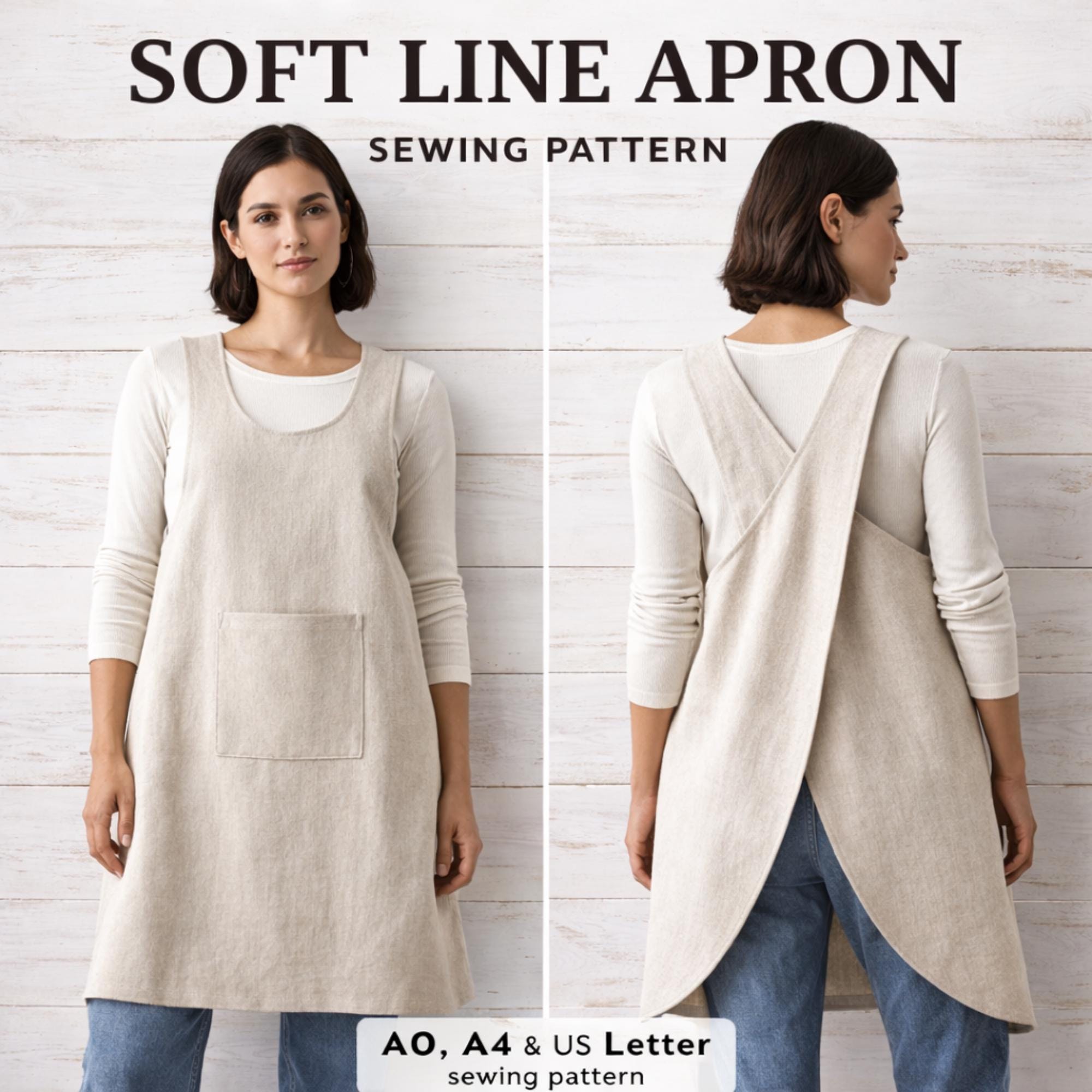 Cross-back Apron Sewing Pattern • Beginner Japanese Style (digital ...