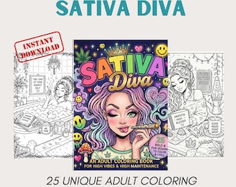 Sativa Diva Adult Coloring Book – Bold & Easy Coloring Pages for Cannabis Lovers | Fun Stoner Coloring Book | Relaxing Gift for Adults