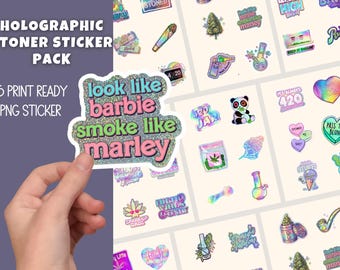 Holographic Stoner Sticker Pack, Cannabis Designs (Digital Download)