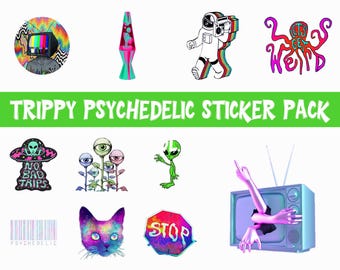 Vibrant Psychedelic Sticker Bundle: High-Res Trippy PNGs (Digital Download)