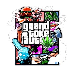 Grand Toke Auto Parody Digital Art | GTA-Inspired Stoner Poster | Retro Video Game Wall Art | Instant Download