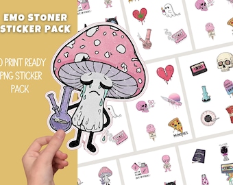 Emo Stoner Digital Sticker Pack, Cannabis Design,  300 DPI, Transparent Background, PNG